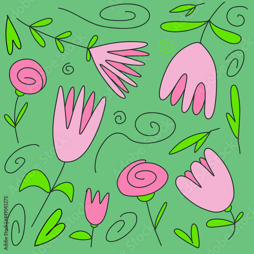 Flowers doodle stylization Vector illustration, pattern, background