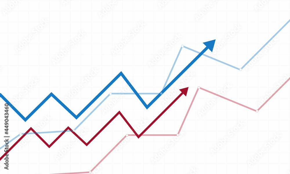Financial chart with interweaving arrows going up on a white background Financial chart with interweaving arrows going up on a white background