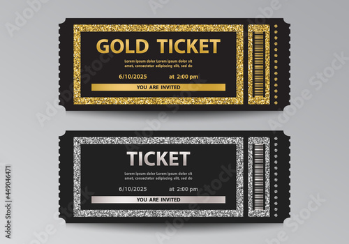 Golden and silver glittering stub ticket templates