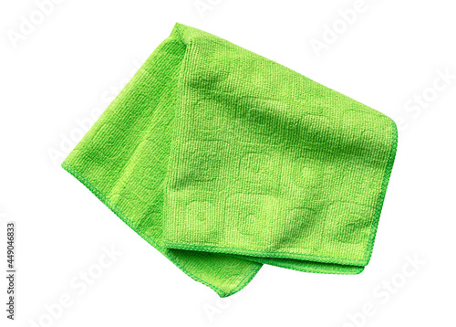 Green microfiber rag isolated on white. Ready for clipping path.