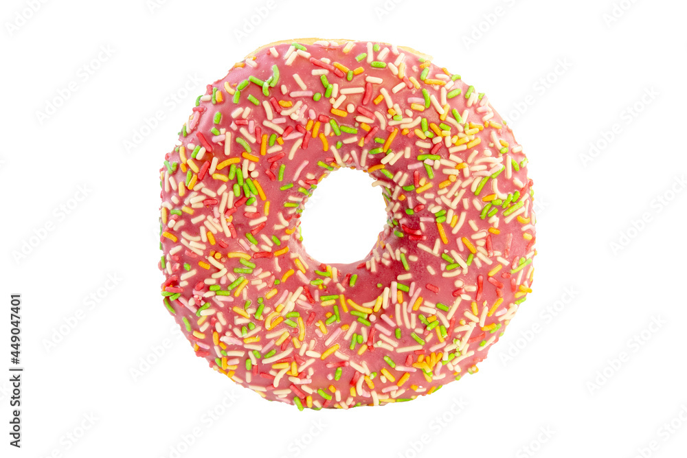 Pink Doughnut cut out standing on white background Pink Doughnut cut out standing on white background