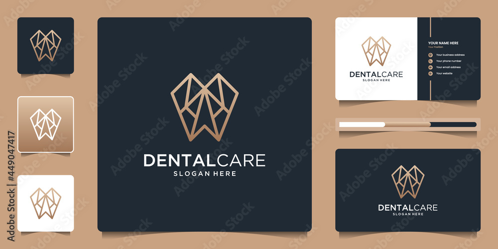 Geometric dental care logo for dentistry symbol icon design and business card template