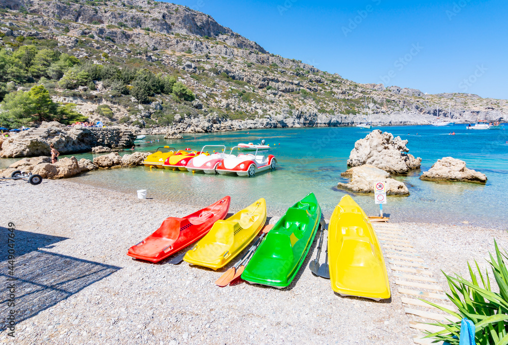 Boats in Anthony Quinn Bay on Rhodes island, Greece Boats in Anthony Quinn Bay on Rhodes island, Greece