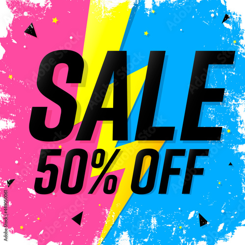 Sale 50% off, flash discount poster design template. Promotion banner for shop or online store, vector illustration
