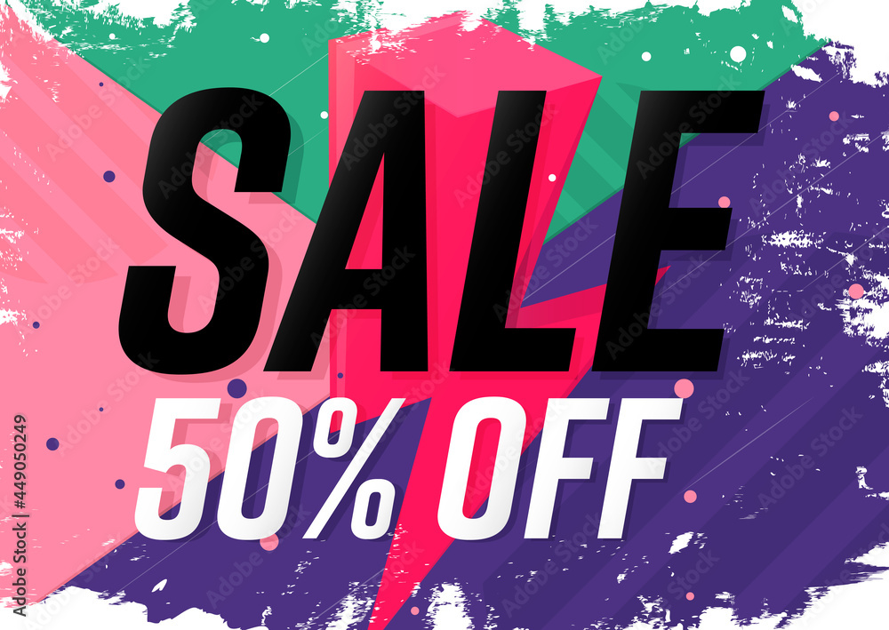 Fototapeta premium Sale 50% off, flash discount poster design template. Promotion banner for shop or online store, vector illustration