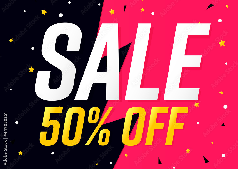 Fototapeta premium Sale 50% off, flash discount poster design template. Promotion banner for shop or online store, vector illustration
