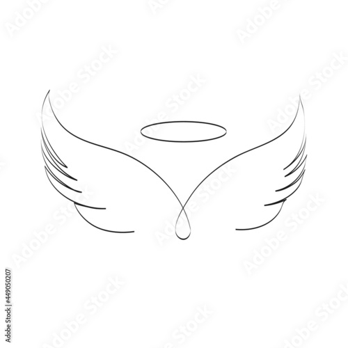 Angel wings vector illustration. Line Art Print. Tattoo. Printable Modern Illustration Decor. Minimalist Drawing.Corner Decor