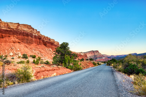 Landscape with Open Road at Sunset, Capitol Reef National Park, Utah