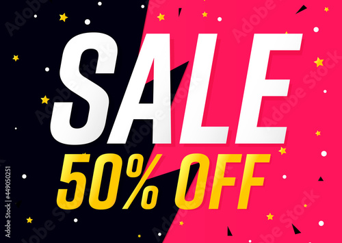 Sale 50% off, flash discount poster design template. Promotion banner for shop or online store, vector illustration