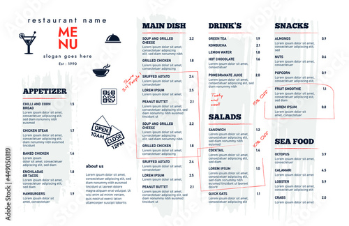 Stampa su Tela Restaurant cafe menu, template design