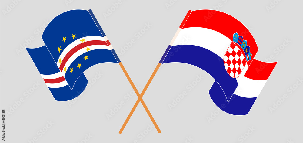 Crossed and waving flags of Cape Verde and Croatia Crossed and waving flags of Cape Verde and Croatia