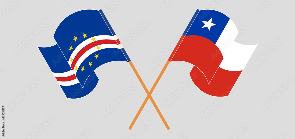 Crossed and waving flags of Cape Verde and Chile Crossed and waving flags of Cape Verde and Chile