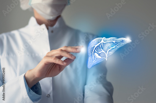 Canvastavla Unrecognizable doctor caring highlighted blue handrawn Liver