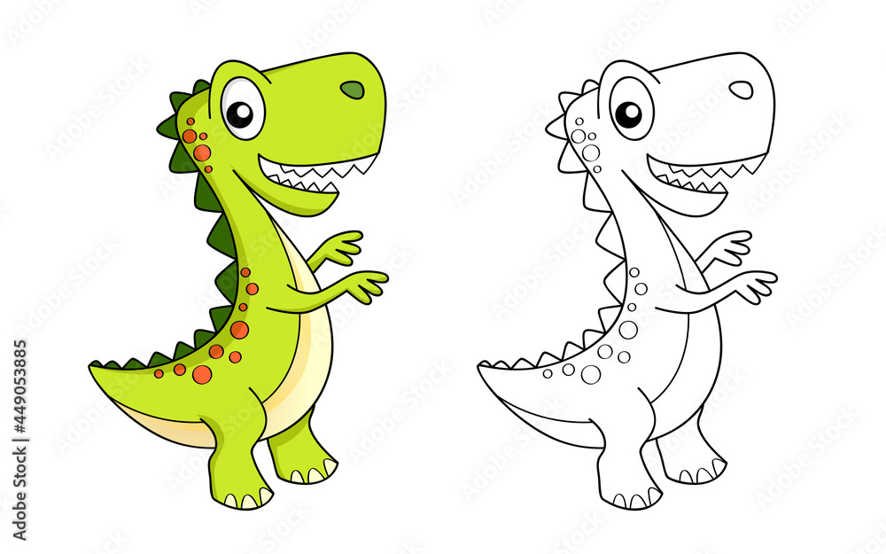 Obraz premium Cute cartoon dinosaur. Dino. Black and white vector illustration for coloring book