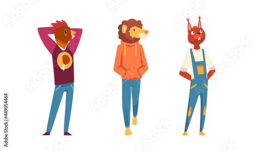 Animal Character Wearing Human Clothing in Standing Pose Vector Set