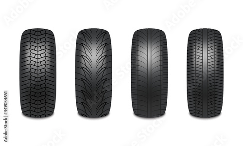Car tires realistic design isolated on white background, vector illustration