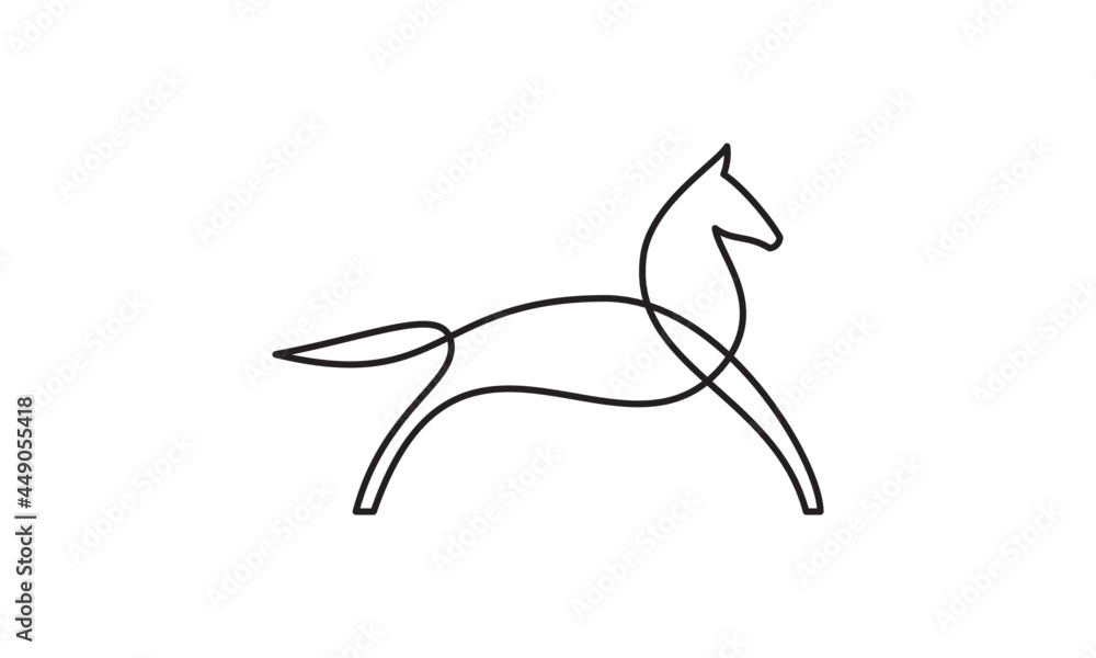 Fototapeta premium Continuous line horse logo icon. Black and white vector illustration. Concept for logo. Editable stroke. Equine brand mark.