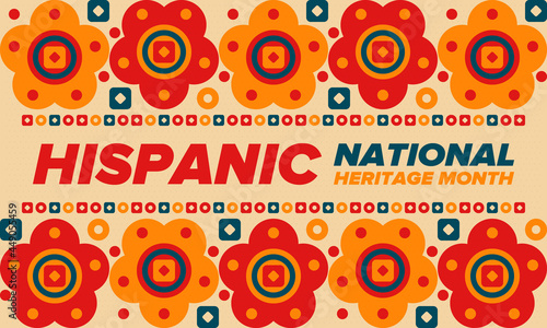 National Hispanic Heritage Month in September and October. Hispanic and Latino Americans culture. Celebrate annual in United States. Poster, card, banner and background. Vector illustration