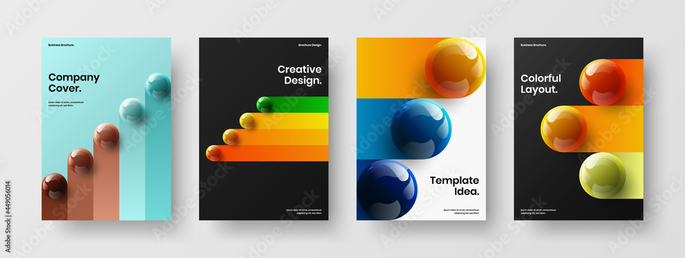 Fresh realistic balls corporate brochure concept set. Trendy banner design vector template composition.