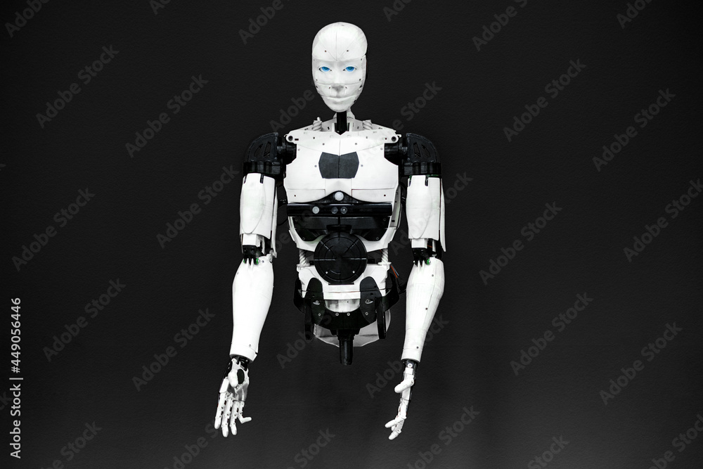 robot on a black background. artificial intelligence concept