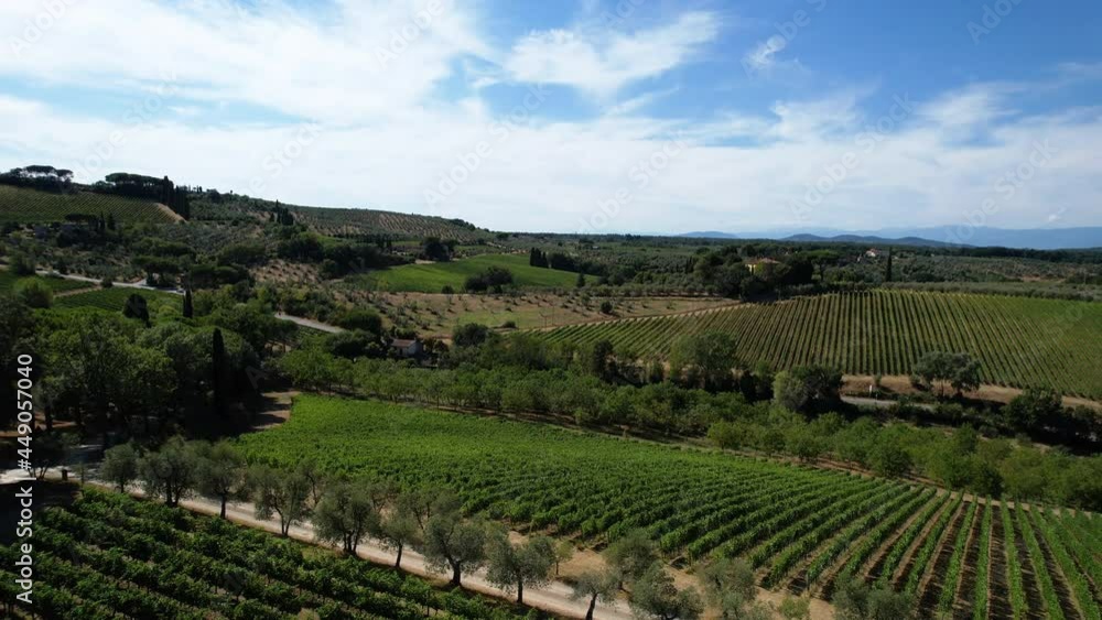beautiful aerial view of green vineyards in the Tuscan countryside in the Chianti region, Italy. beautiful aerial view of green vineyards in the Tuscan countryside in the Chianti region, Italy.