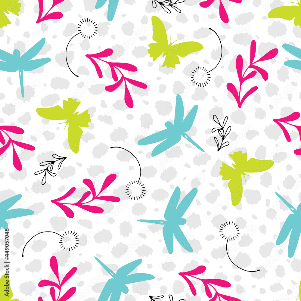 Spring Garden Butterflies and Dragonflies Vector Seamless Pattern Spring Garden Butterflies and Dragonflies Vector Seamless Pattern