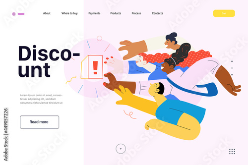 Discounts, sale, promotion, web template. Flat vector