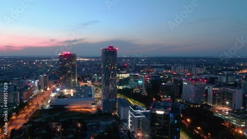 Wallpaper Mural Establishing Aerial Panoramic View Of Bucharest City Skyline Business District And Bucharest Traffic At Dusk Torontodigital.ca