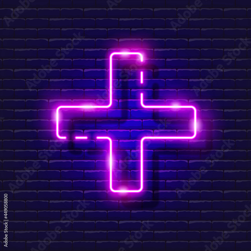 Cross for tiles neon icon. Vector illustration for design. Repair tool glowing sign. Construction tools concept.