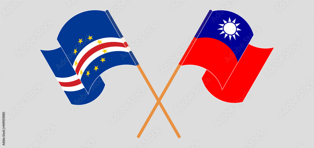 Crossed and waving flags of Cape Verde and Taiwan Crossed and waving flags of Cape Verde and Taiwan