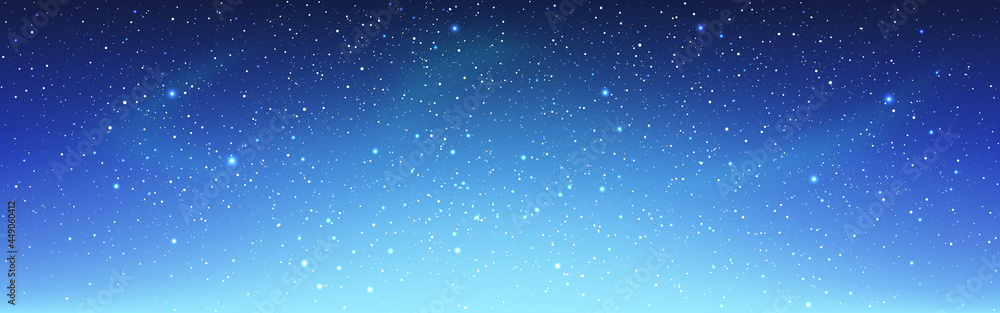Cosmos wide texture. Space blue background with white stars. Long starry universe. Magic galaxy. Cosmic backdrop with milky way. Vector illustration