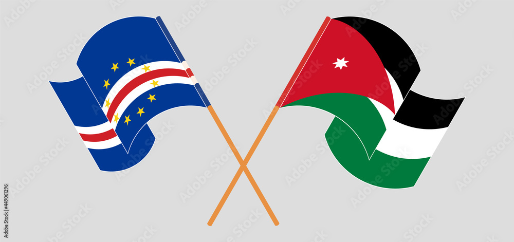 Crossed and waving flags of Cape Verde and Jordan