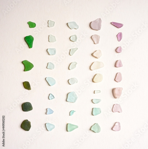 Maine Sea Glass Arranged Into Rows inspirational background
