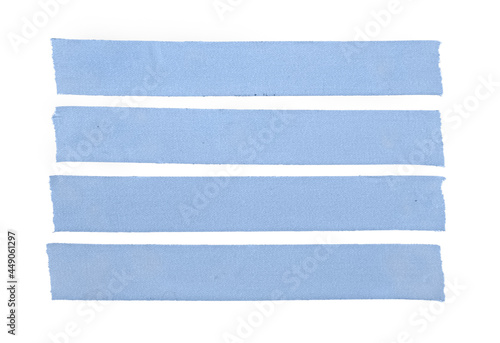 Group of four blue blank cloth tape isolated on white background. Mock up template