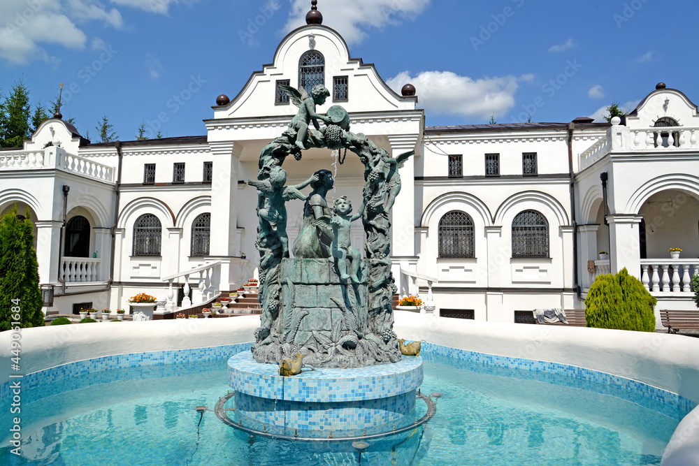 BAGRATIONOVSK, RUSSIA. Fountain on the territory of the temple of Faith, Hope, Lyubov and their mother Sophia. Kaliningrad region