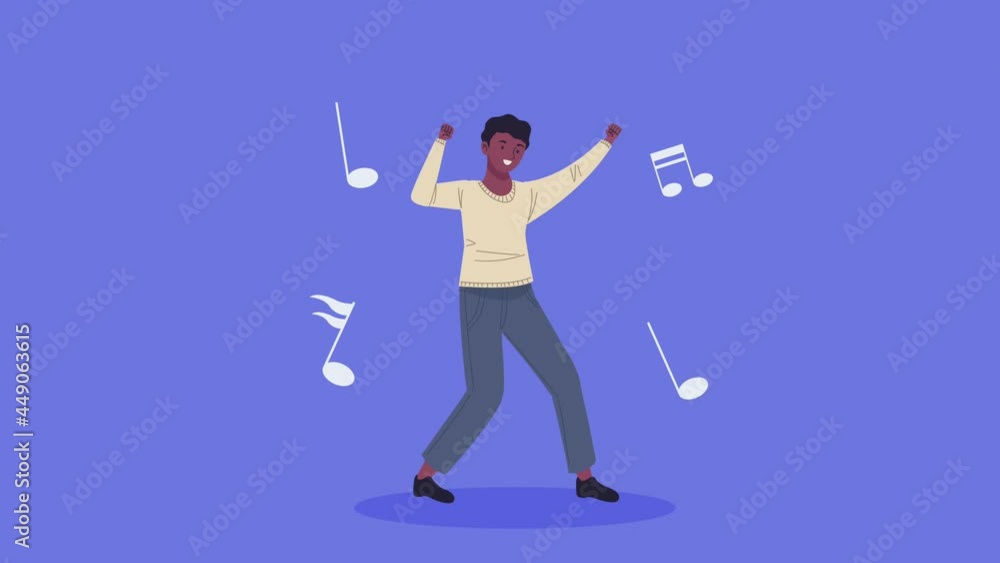 afro young man dancing with music notes afro young man dancing with music notes
