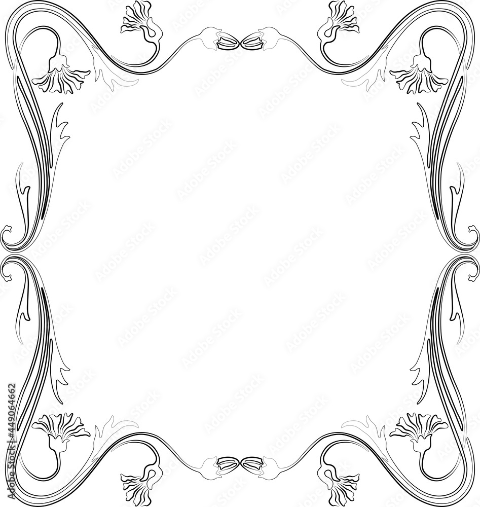 Decorative floral vintage frame from outlines flexible cornflowers with buds and leaves
