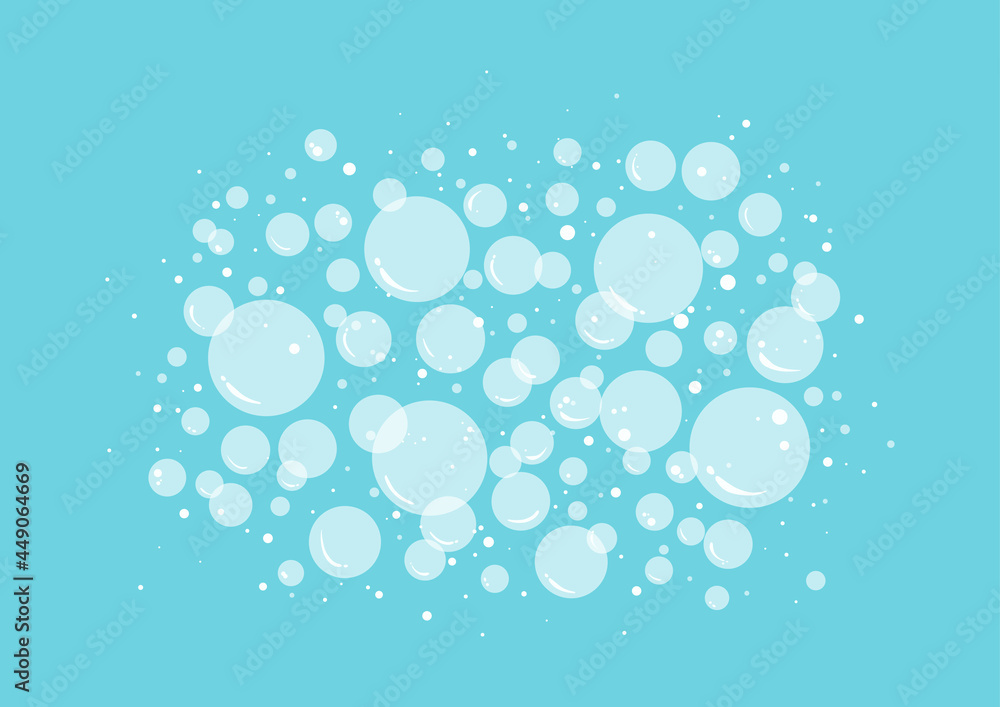 Soap bubbles, suds and foam vector icon on blue background. Abstract illustration