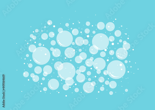 Soap bubbles, suds and foam vector icon on blue background. Abstract illustration