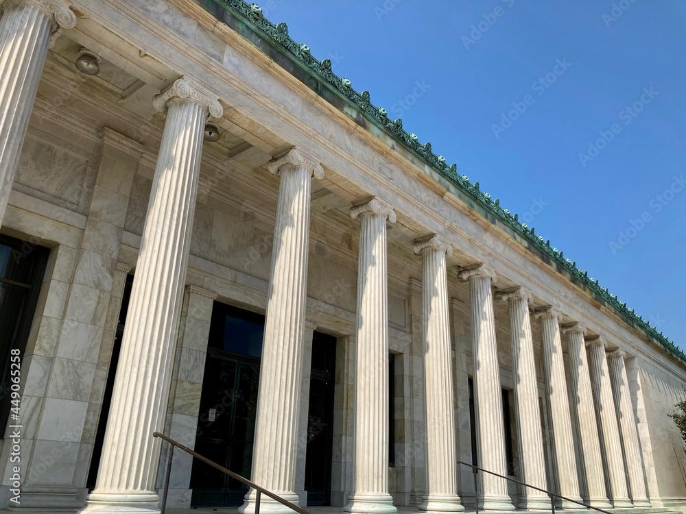 Greek building facade with marble columns