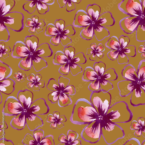 seamless floral pattern with pink flowers