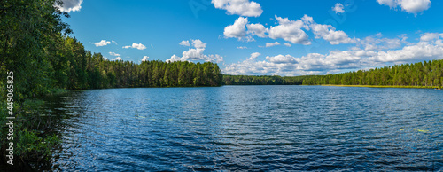 Beautiful panoramic view of forest lake Svetloye photo