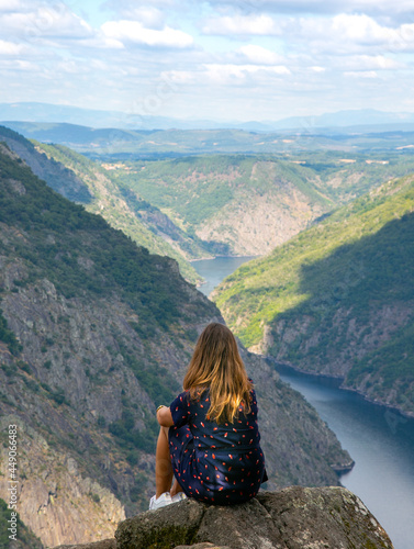 Una mujer contemplando el Rio Sil en la Ribeira Sacra, Galicia. photo