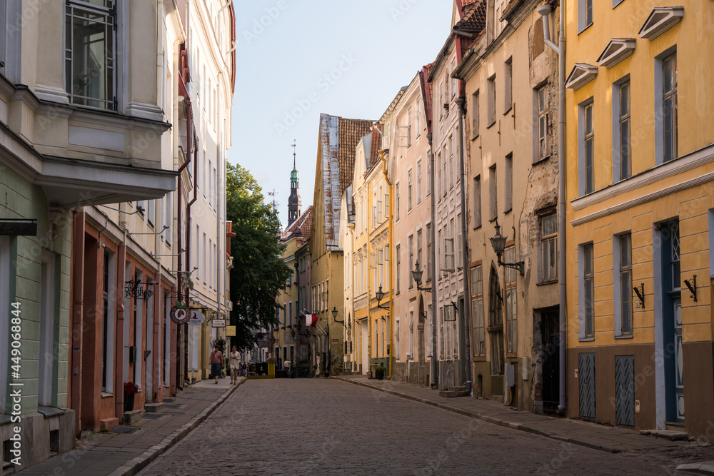 Tallinn, Estonia - July 25, 2021: Walking through the streets of Tallinn in the old town in summer, European destination