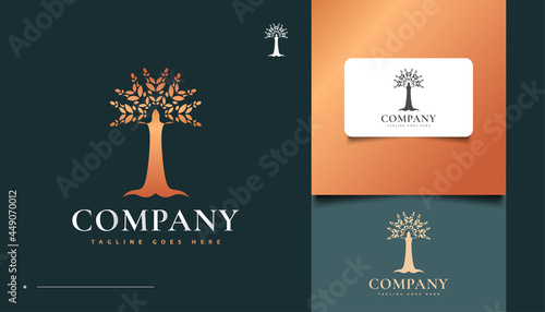 Family Tree of Life Logo Design in Golden Gradient