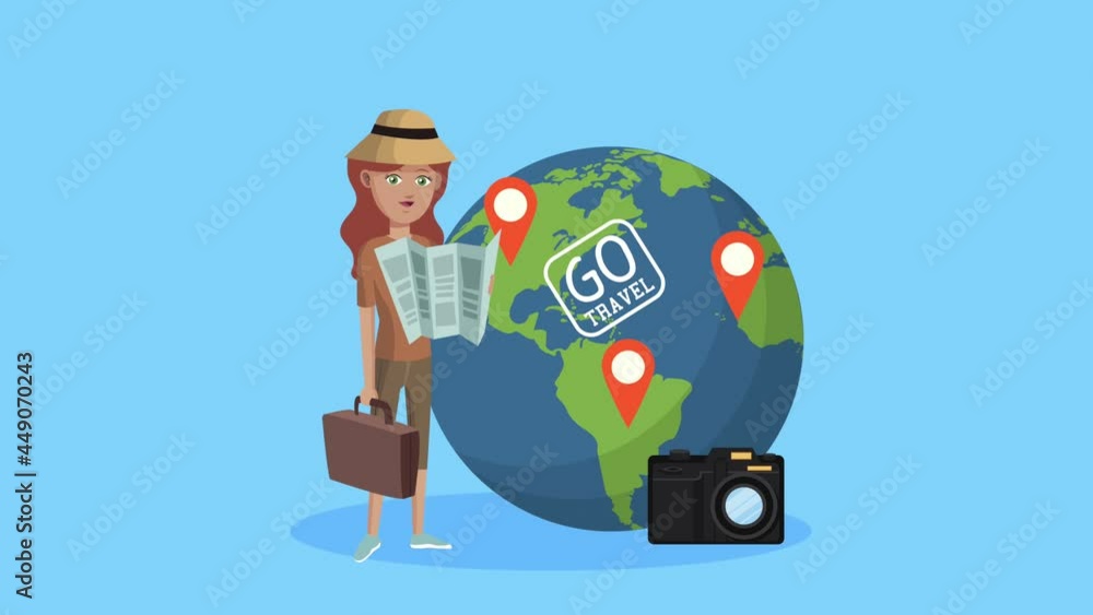 lets go travel lettering seal in earth planet and tourist