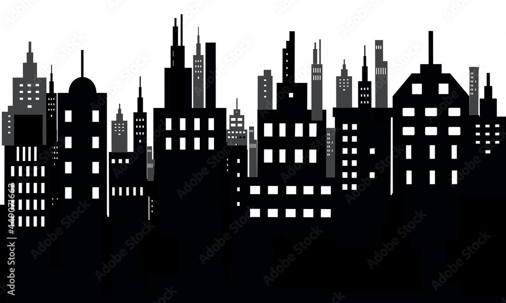 Fototapeta premium Black and white sihouette of big city skyline