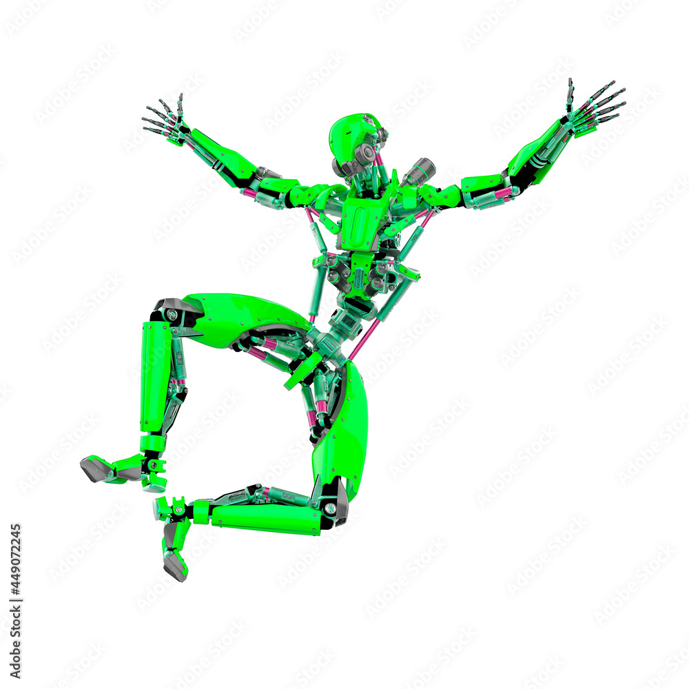 super robot is giving a happy jump super robot is giving a happy jump