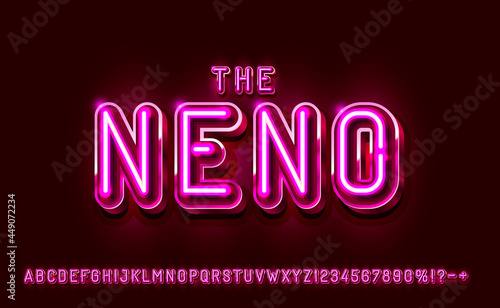 Neon city color purple font. English alphabet and numbers sign. Vector
