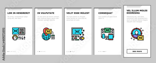 Programmatic Advertising Service Onboarding Mobile App Page Screen Vector. Audience Programmatic Advertising And Analytics, Optimization And Remarketing, Digital Advertise Illustrations